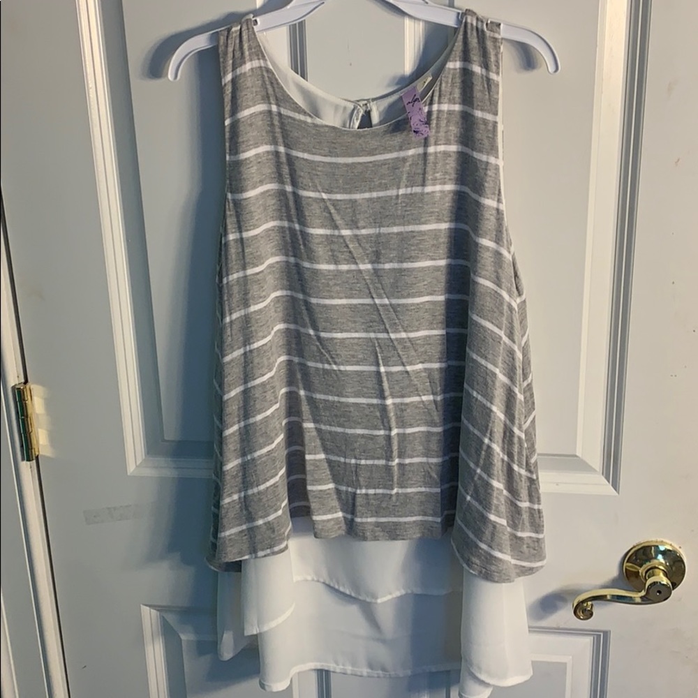 Grey and white striped tank top with sheet layer